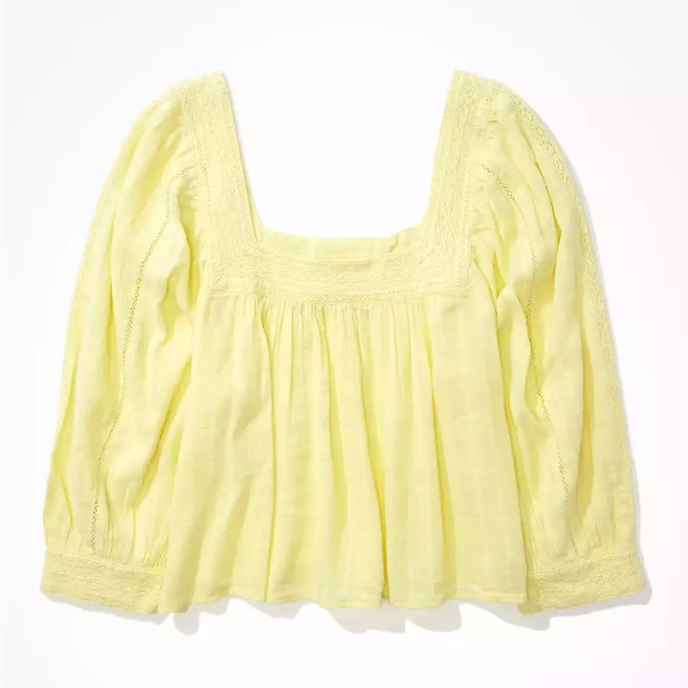 YELLOW AMERICAN EAGLE LONG SLEEVE SQUARE NECK BLOUSE